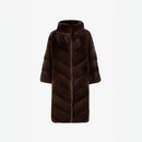 Cappotto di visone con collo alto e lavorazione diagonale mogano 90 cm