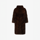 Cappotto di visone con collo alto e lavorazione diagonale mogano 90 cm