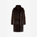 Cappotto di visone con collo alto e lavorazione orizzontale mogano 95 cm