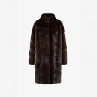 Cappotto di visone con collo alto e lavorazione orizzontale mogano 95 cm