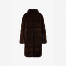 Cappotto di visone con collo alto e lavorazione orizzontale mogano 95 cm