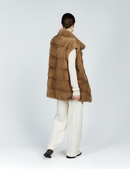 Mink fur vest with high collar, beige color, 75 cm