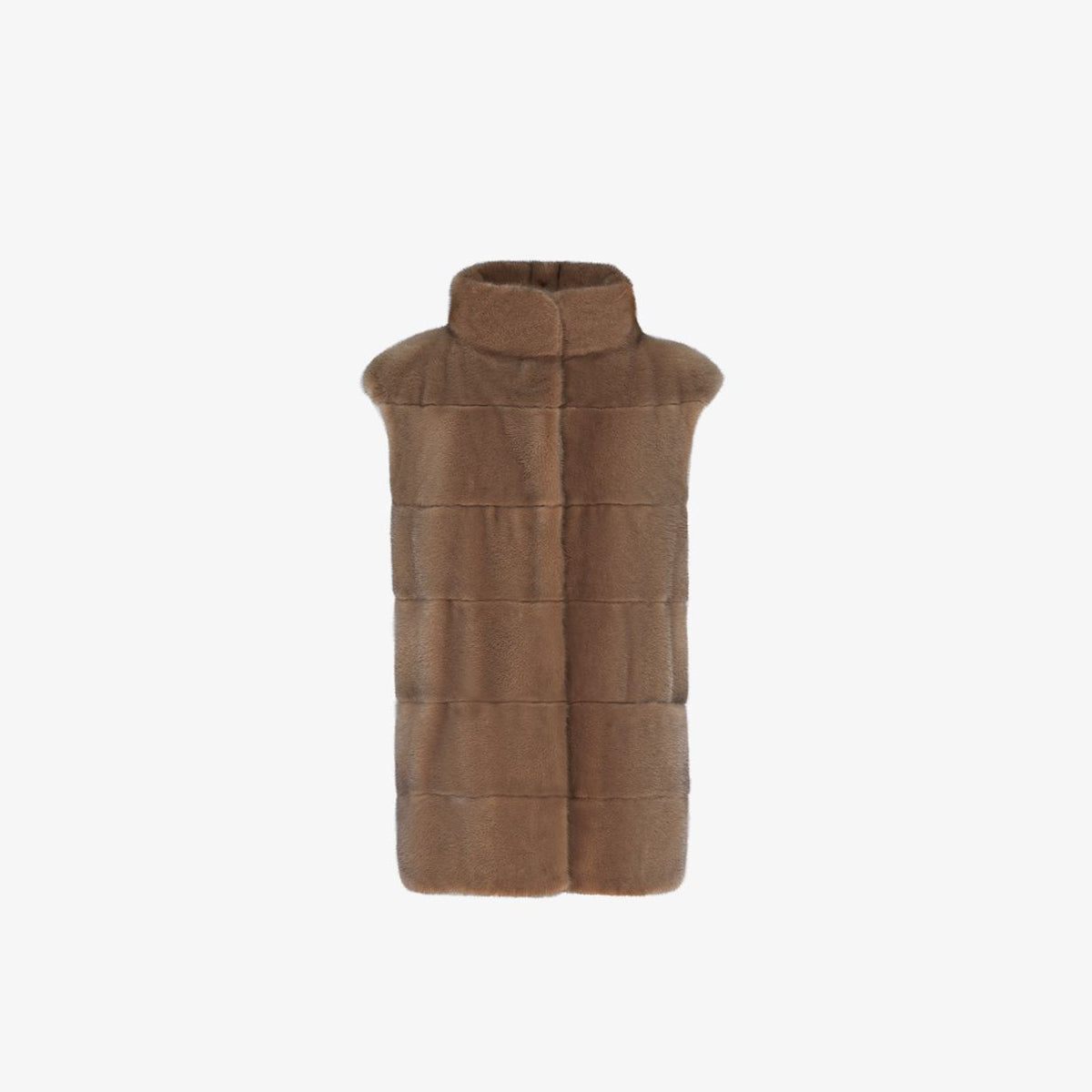 Mink fur vest with high collar, beige color, 75 cm