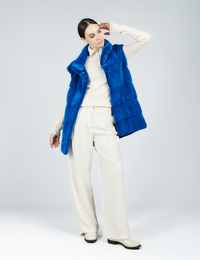 Vison fur vest with high electric blue collar 75cm