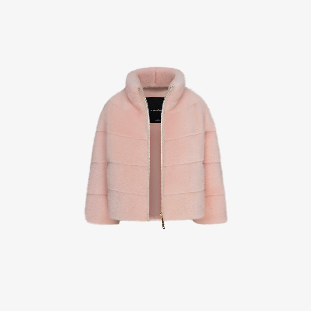 Bomber en vison avec fermeture éclair rose de 50 cm