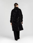 Cappotto lungo in visone oversized diagonale nero 100cm