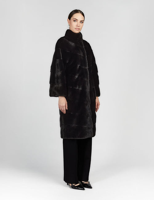 Cappotto lungo in visone oversized diagonale nero 100cm