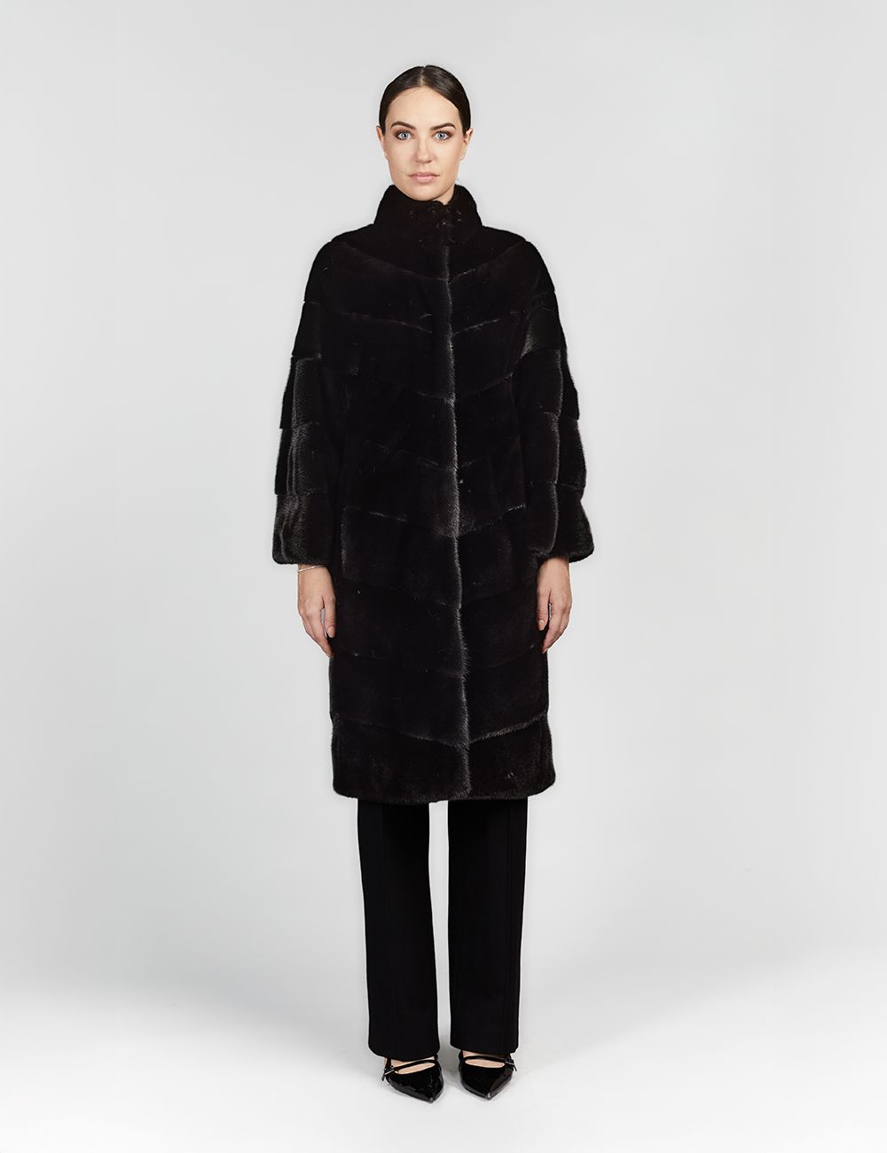Cappotto lungo in visone oversized diagonale nero 100cm