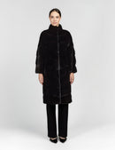 Cappotto lungo in visone oversized diagonale nero 100cm