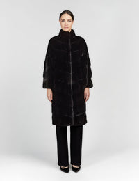 Cappotto lungo in visone oversized diagonale nero 100cm