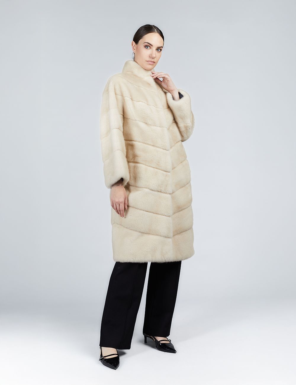 Cappotto lungo in visone oversized diagonale panna 100cm
