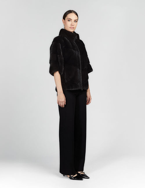 Giacca corta in visone con zip nero 60cm