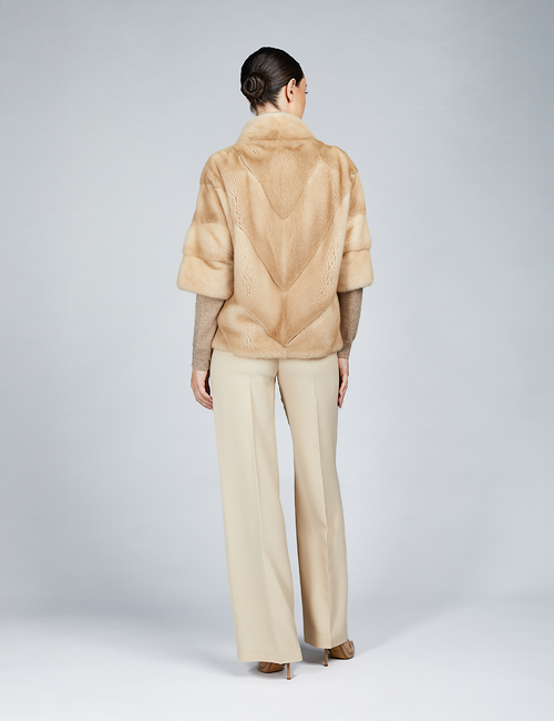 Short mink jacket with zip, palomino, 60 cm
