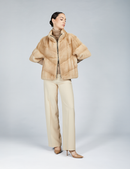 Short mink jacket with zip, palomino, 60 cm
