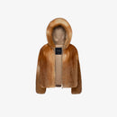 Bomber in volpe rossa con cappuccio e zip 60 cm