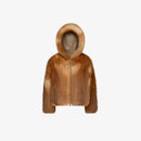 Bomber in volpe rossa con cappuccio e zip 60 cm