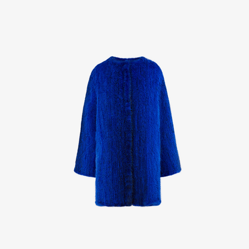 Cappotto corto di visone filettato blu elettrico 90cm