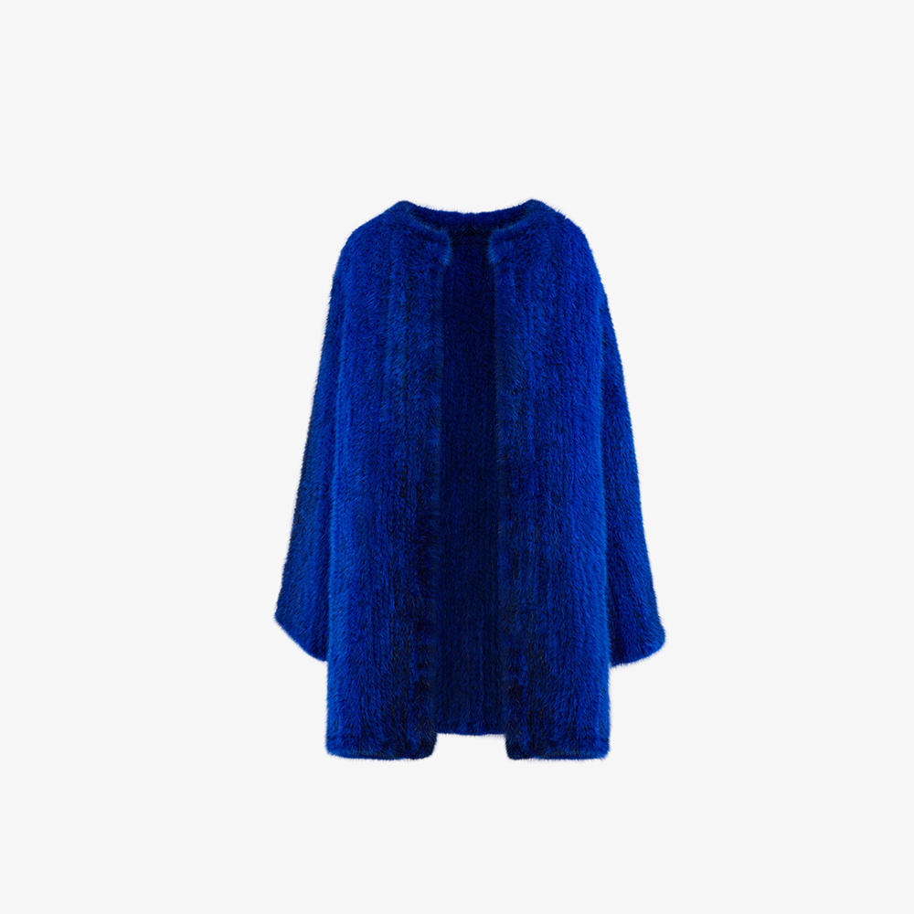 Cappotto corto di visone filettato blu elettrico 90cm
