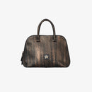 Borsa a mano in pelle con inserti in serpente marrone