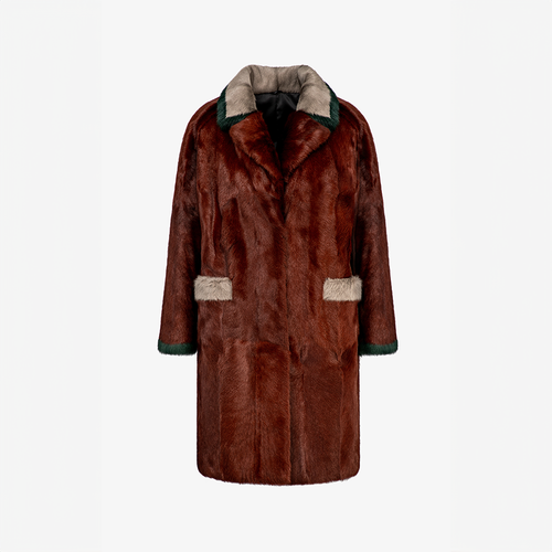 Cappotto in persiano kid skin con collo inglese paprika 95 cm