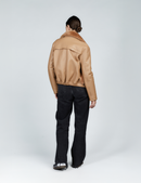 Veste courte en mouton avec fermeture éclair beige de 60cm