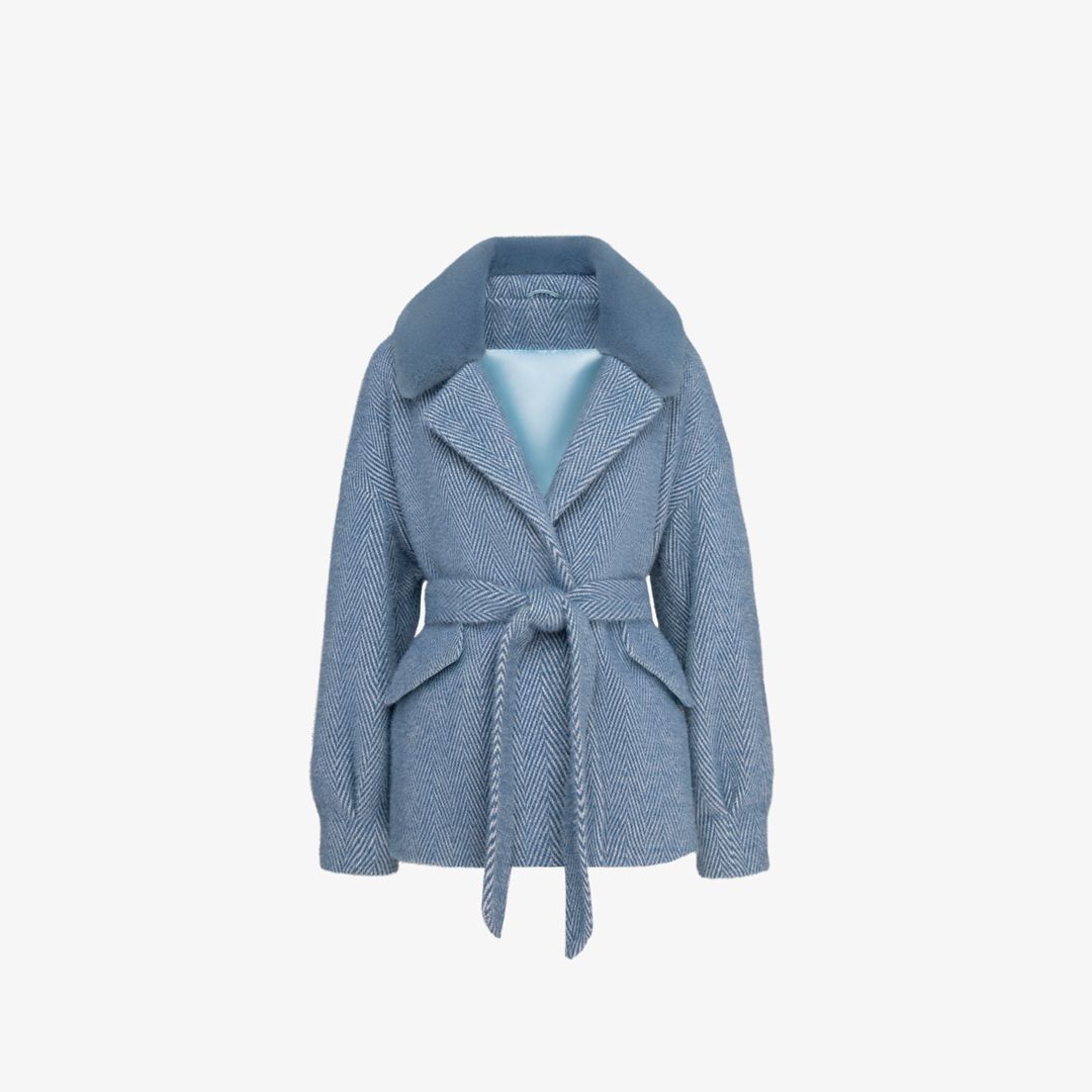 Cardigan in lama con cintura in vita azzurro 70 cm
