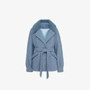 Cardigan in lama con cintura in vita azzurro 70 cm