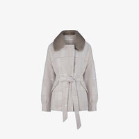 Cardigan in lama con cintura in vita beige 70 cm