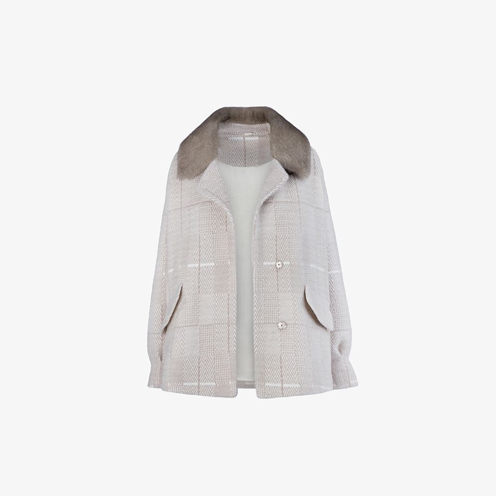 Cardigan in lama con cintura in vita beige 70 cm