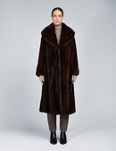 Cappotto lungo in visone con ampio collo pelle intera mogano 115cm
