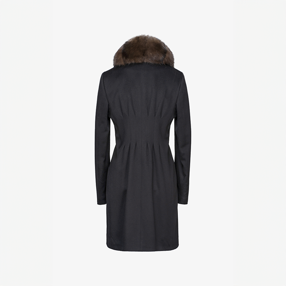Manteau en cachemire avec col en zibeline noire de 90 cm