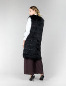 Gilet lungo in volpe argentata nera, 100 cm