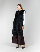 Gilet lungo in volpe argentata nera, 100 cm