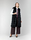 Gilet lungo in volpe argentata nera, 100 cm