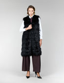 Gilet lungo in volpe argentata nera, 100 cm
