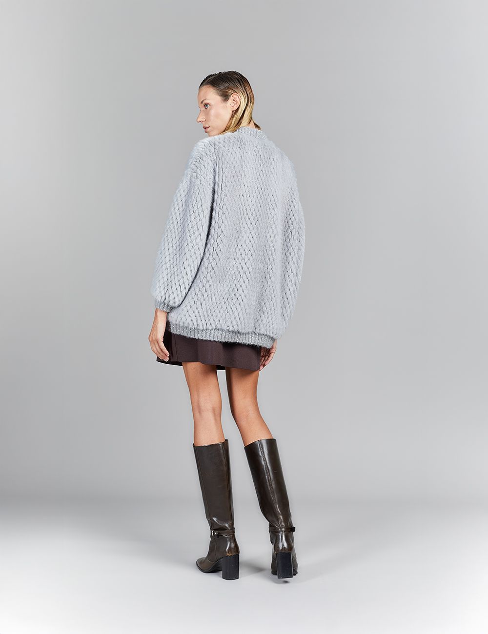 Cardigan in visone, zaffero, 70 cm