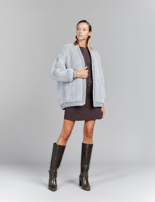 Cardigan in visone, zaffero, 70 cm