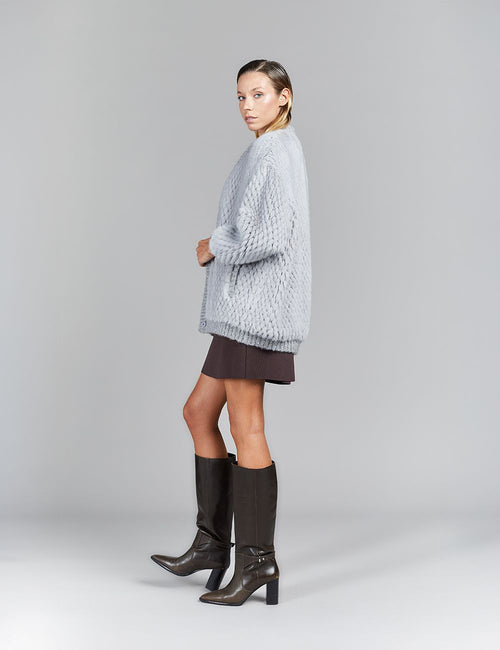Cardigan in visone, zaffero, 70 cm