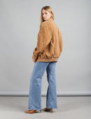 Giacca di camoscio oversized con zip cammello 70 cm