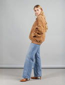 Giacca di camoscio oversized con zip cammello 70 cm