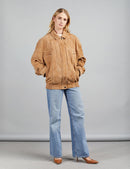 Giacca di camoscio oversized con zip cammello 70 cm