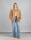 Giacca di camoscio oversized con zip cammello 70 cm