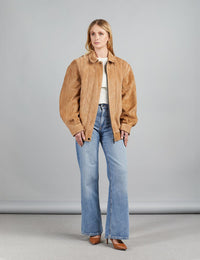 Giacca di camoscio oversized con zip cammello 70 cm