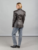 Blazer di pelle slim con bottoni, marrone scuro, 70 cm