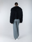 Bomber crop in pelliccia mongolia nero 45 cm