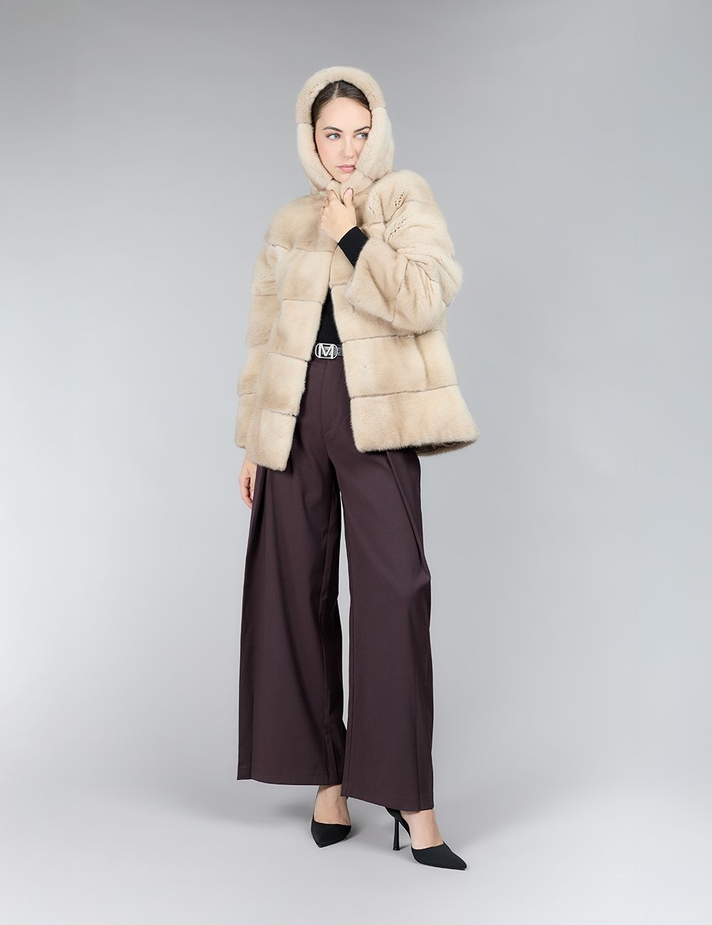 Mink jacket with hood