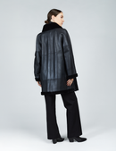 Cappotto in rex reversibile con collo alto nero 85 cm