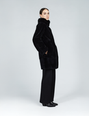 Cappotto in rex reversibile con collo alto nero 85 cm
