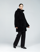 Cappotto in rex reversibile con collo alto nero 85 cm
