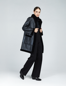 Cappotto in rex reversibile con collo alto nero 85 cm